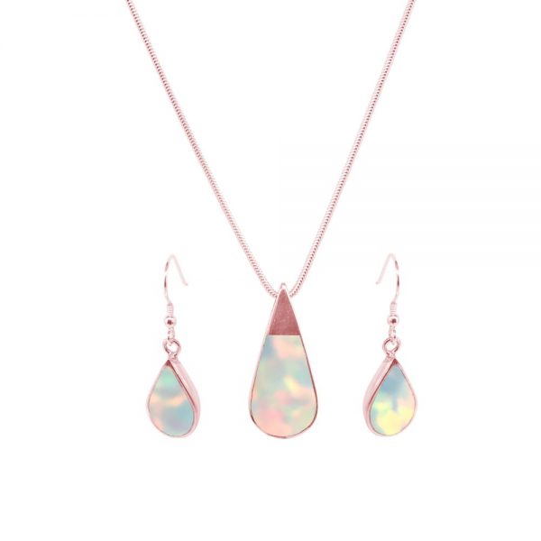 Rose Gold Opalite Sun Ice Teardrop Pendant and Earring Set