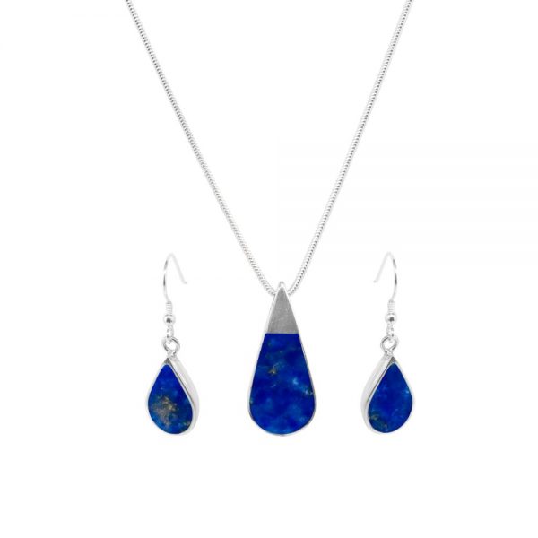 Silver Lapis Teardrop Pendant and Earring Set