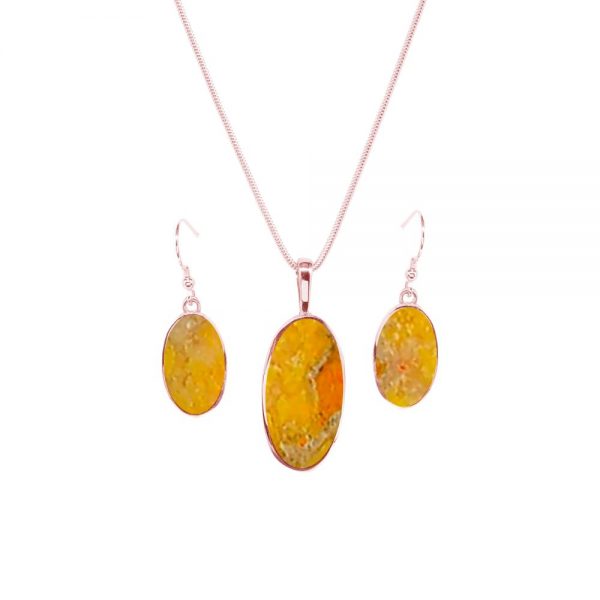 Rose Gold Bumblebee Jasper Oval Pendant and Earring Set