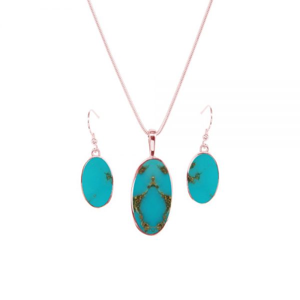 Rose Gold Turquoise Oval Pendant and Earring Set
