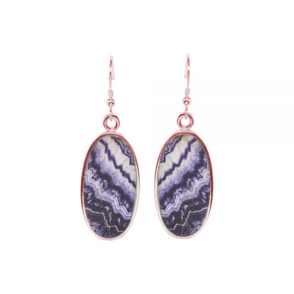 Rose Gold Blue John Oval Drop Earrings