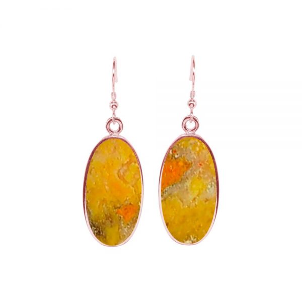 Rose Gold Bumblebee Jasper Oval Drop Earrings