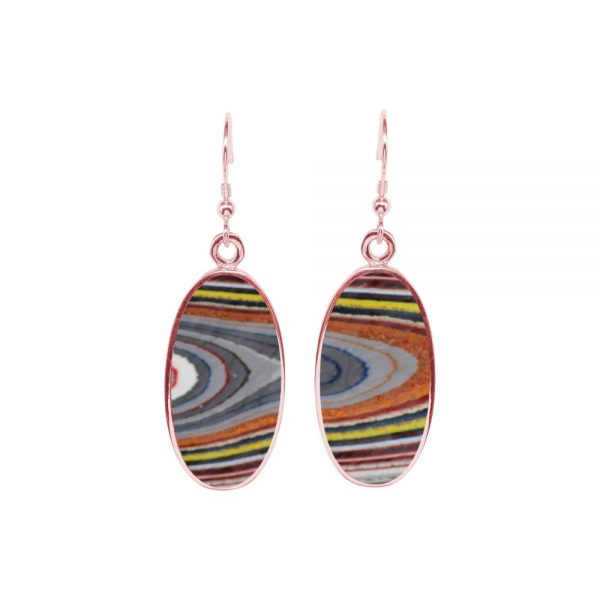 Rose Gold Fordite Oval Drop Earrings
