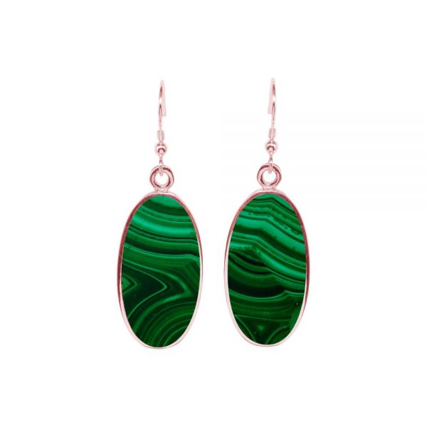 Rose Gold Malachite Oval Drop Earrings