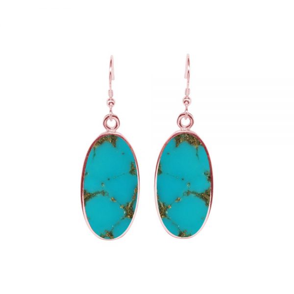 Rose Gold Turquoise Oval Drop Earrings