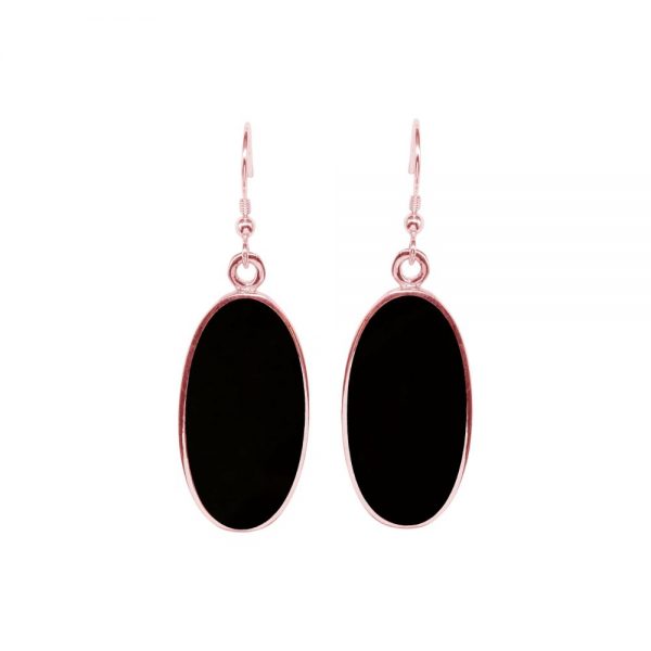 Rose Gold Whitby Jet Oval Drop Earrings