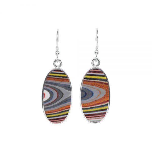 Silver Fordite Oval Drop Earrings