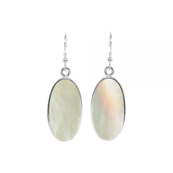 Silver Mother of Pearl Oval Drop Earrings