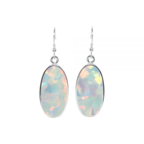 Silver Opalite Sun Ice Oval Drop Earrings