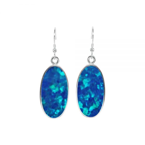 White Gold Opalite Cobalt Blue Large Oval Drop Earrings
