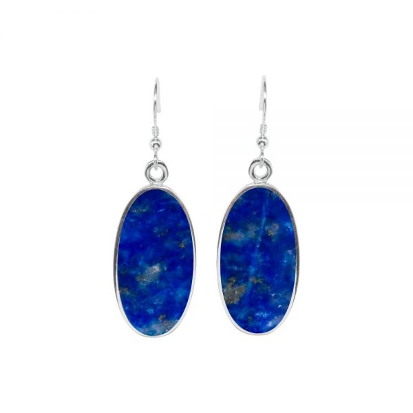 White Gold Lapis Large Oval Drop Earrings