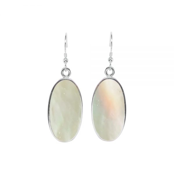 White Gold Mother of Pearl Large Oval Drop Earrings