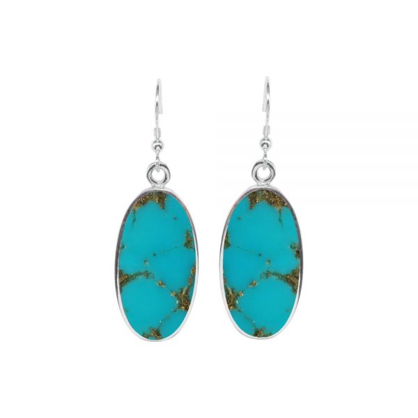 White Gold Turquoise Large Oval Drop Earrings