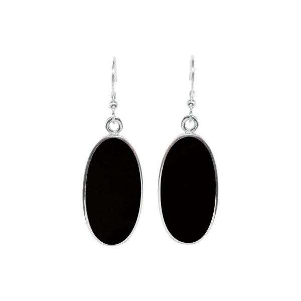 White Gold Whitby Jet Large Oval Drop Earrings