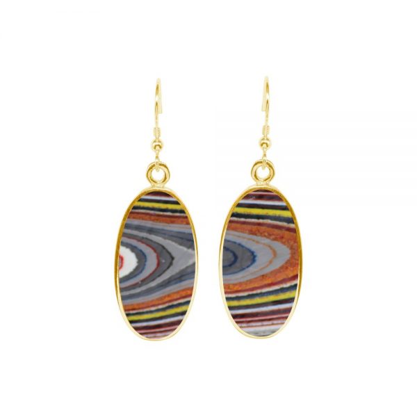 Yellow Gold Fordite Oval Drop Earrings