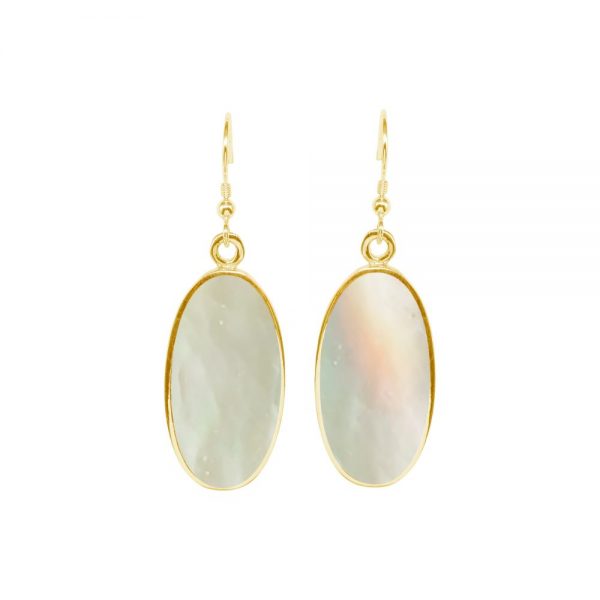 Yellow Gold Mother of Pearl Oval Drop Earrings