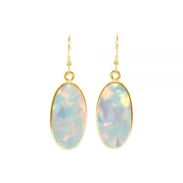 Yellow Gold Opalite Sun Ice Oval Drop Earrings