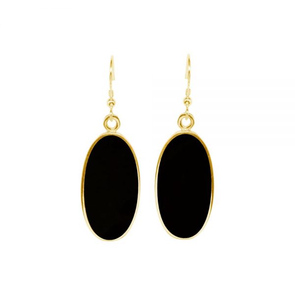 Yellow Gold Whitby Jet Oval Drop Earrings