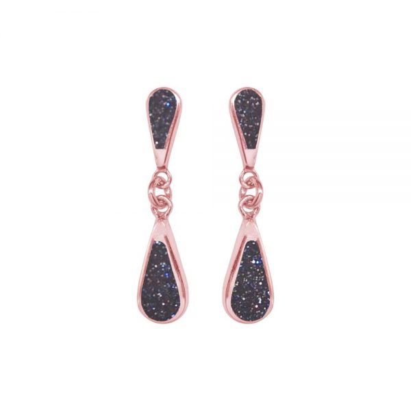 Rose Gold Blue Goldstone Teardrop Double Drop Earrings