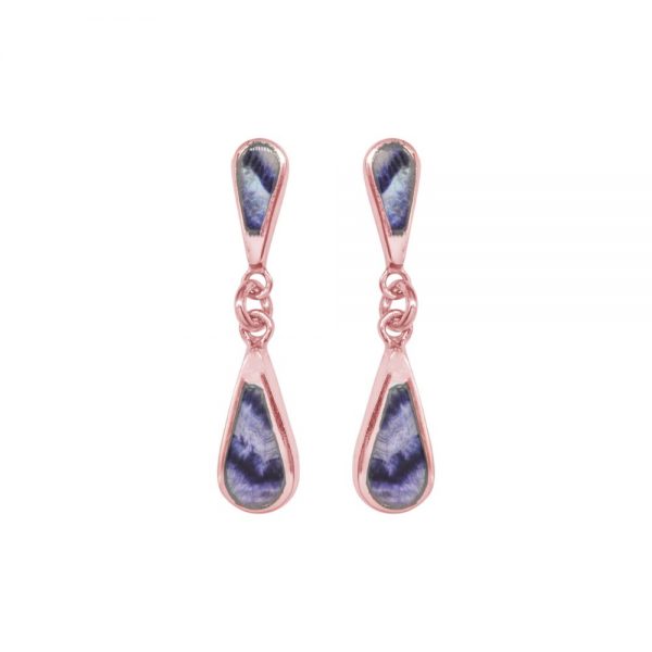 Rose Gold Blue John Teardrop Double Drop Earrings