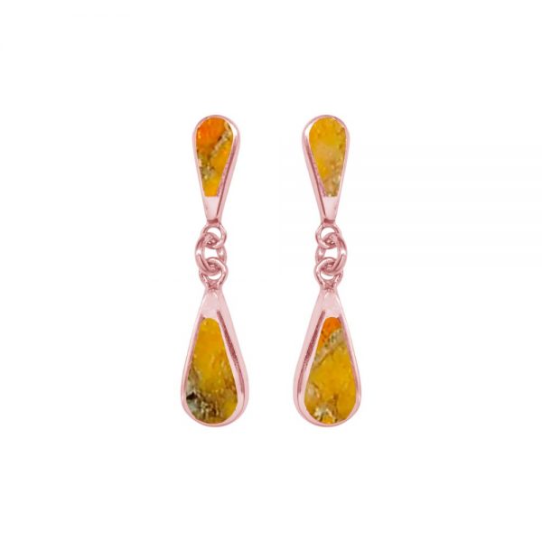 Rose Gold Bumblebee Jasper Teardrop Double Drop Earrings