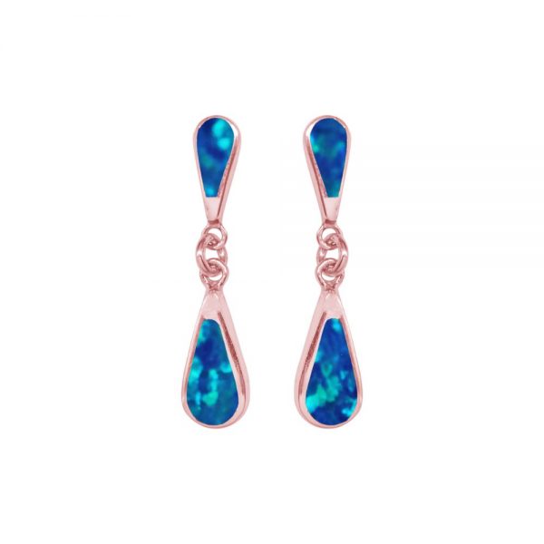 Rose Gold Opalite Cobalt Blue Teardrop Double Drop Earrings