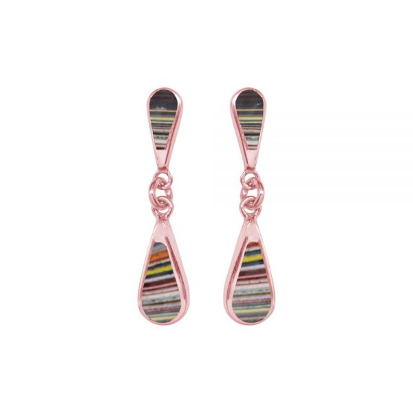 Rose Gold Fordite Teardrop Double Drop Earrings