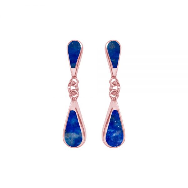 Rose Gold Lapis Teardrop Double Drop Earrings