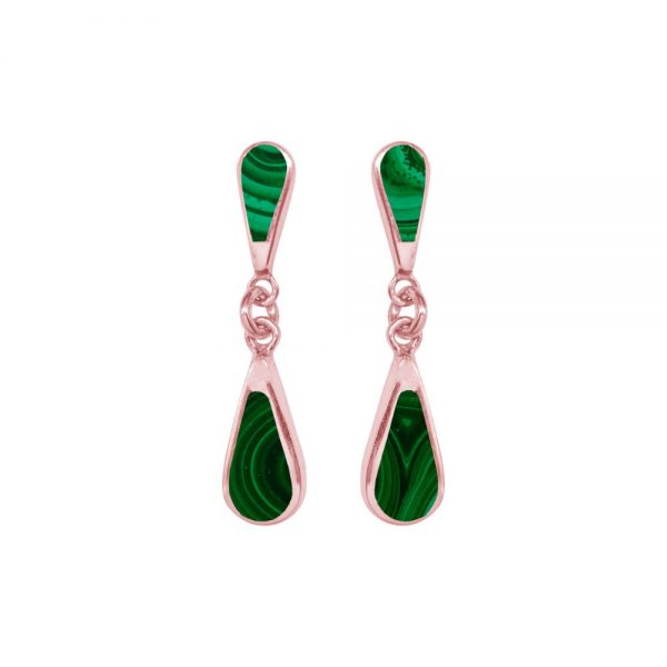 Rose Gold Malachite Teardrop Double Drop Earrings