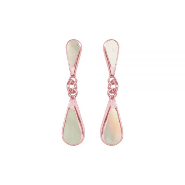 Rose Gold Mother of Pearl Teardrop Double Drop Earrings