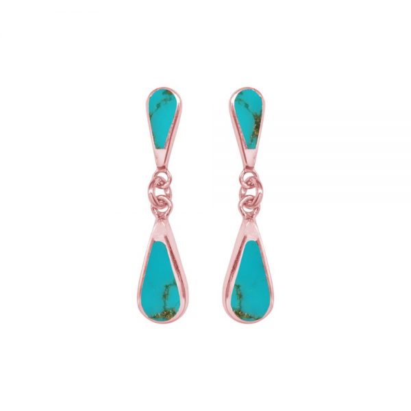 Rose Gold Turquoise Teardrop Double Drop Earrings