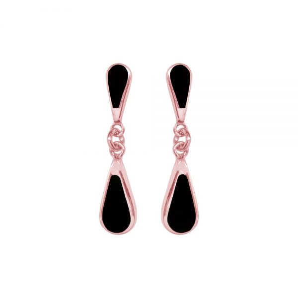 Rose Gold Whitby Jet Teardrop Double Drop Earrings