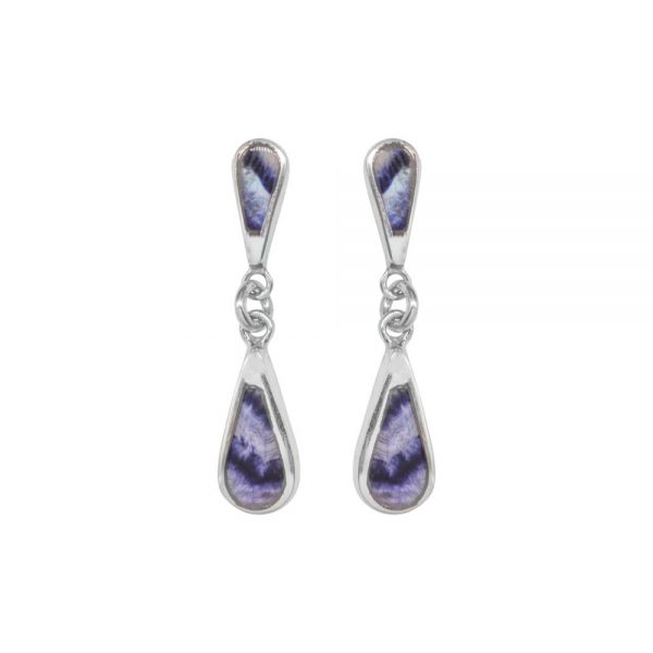 Silver Blue John Teardrop Double Drop Earrings