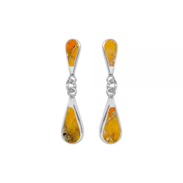 Silver Bumblebee Jasper Teardrop Double Drop Earrings