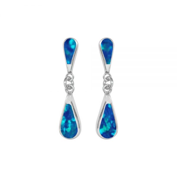 Silver Opalite Cobalt Blue Teardrop Double Drop Earrings