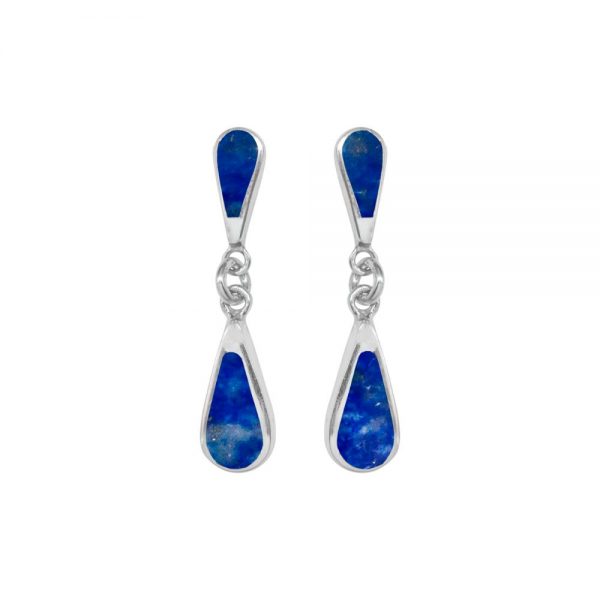 Silver Lapis Teardrop Double Drop Earrings