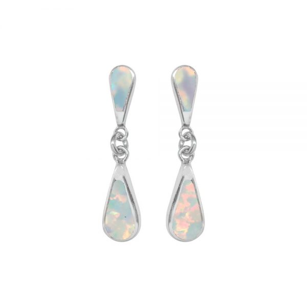 Silver Opalite Sun Ice Teardrop Double Drop Earrings