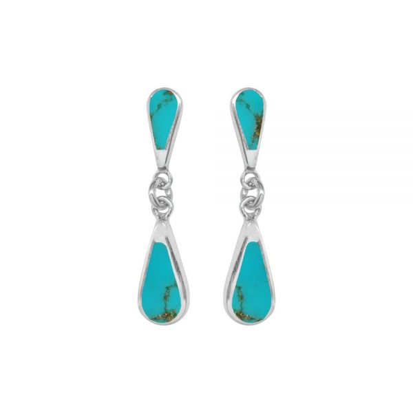 Silver Turquoise Teardrop Double Drop Earrings