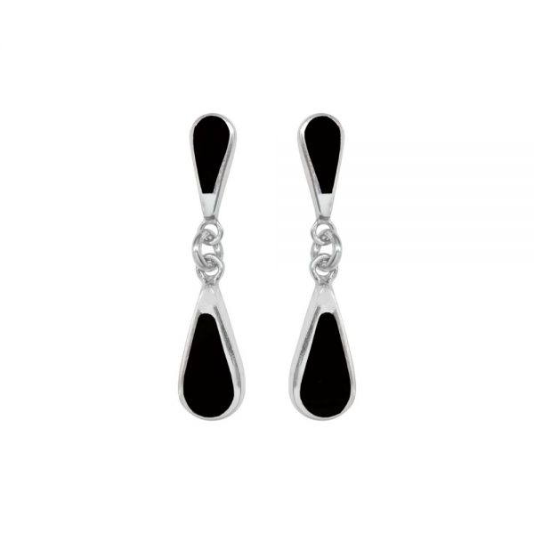 Silver Whitby Jet Teardrop Double Drop Earrings