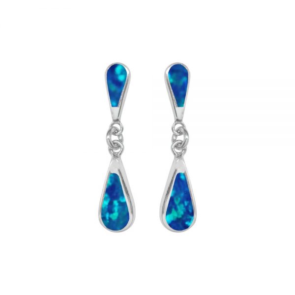 White Gold Opalite Cobalt Blue Teardrop Double Drop Earrings