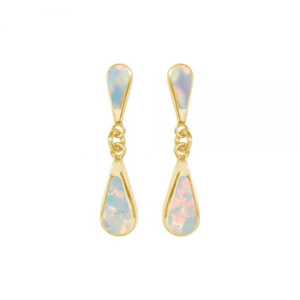 Yellow Gold Opalite Sun ice Teardrop Double Drop Earrings