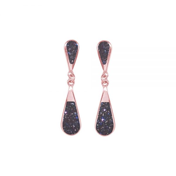 Rose Gold Blue Goldstone Teardrop Double Drop Earrings