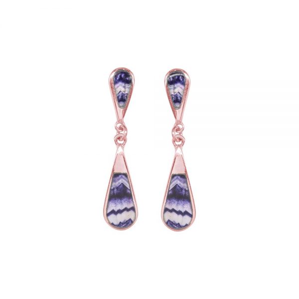 Rose Gold Blue John Teardrop Double Drop Earrings