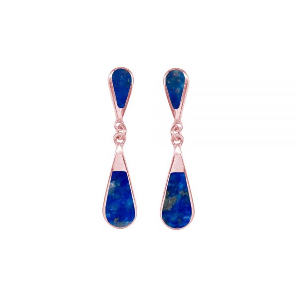 Rose Gold Lapis Teardrop Double Drop Earrings