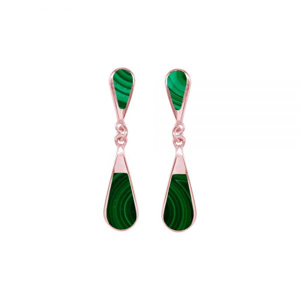 Rose Gold Malachite Teardrop Double Drop Earrings