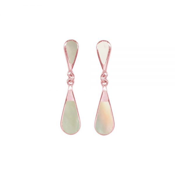 Rose Gold Mother of Pearl Teardrop Double Drop Earrings