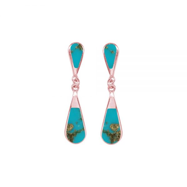 Rose Gold Turquoise Teardrop Double Drop Earrings