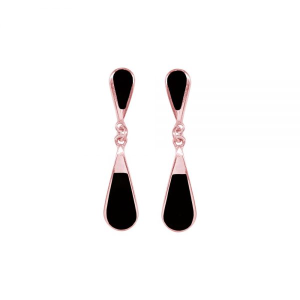 Rose Gold Whitby Jet Teardrop Double Drop Earrings