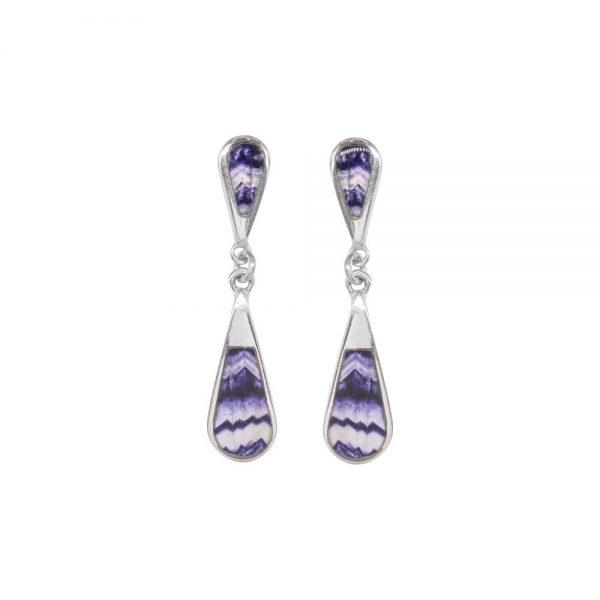 Silver Blue John Teardrop Double Drop Earrings