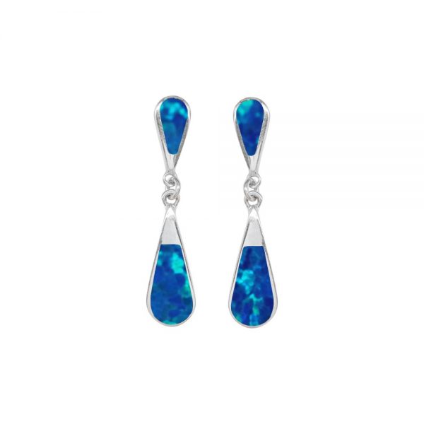 Silver Opalite Cobalt Blue Teardrop Double Drop Earrings